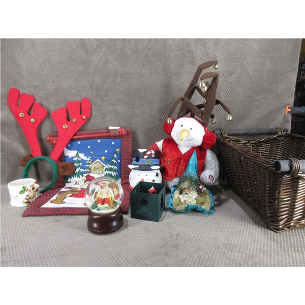 Lot of Misc. Christmas Decorations With Basket