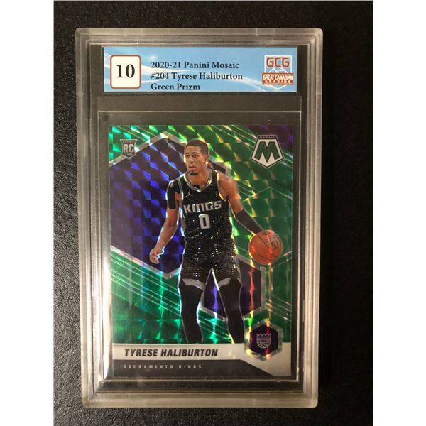 2020-21 PANINI MOSAIC NO. 204 TYRESE HALIBURTON RC GREEN PRIZM (GCG 10)