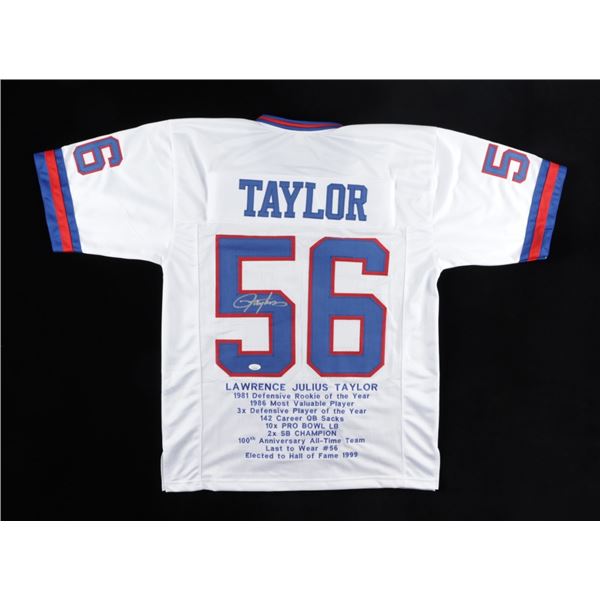 LAWRENCE TAYLOR SIGNED GIANTS PRO STYLE JERSEY (JSA COA)