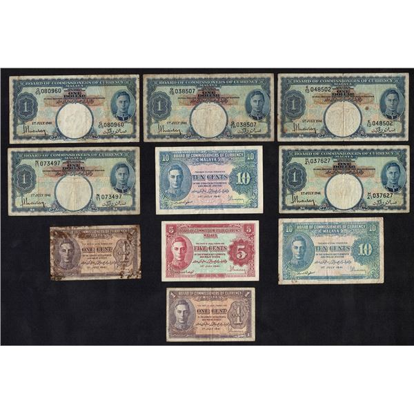 Malaya 10x 10 5 1 Dollar Cents Cent 1941