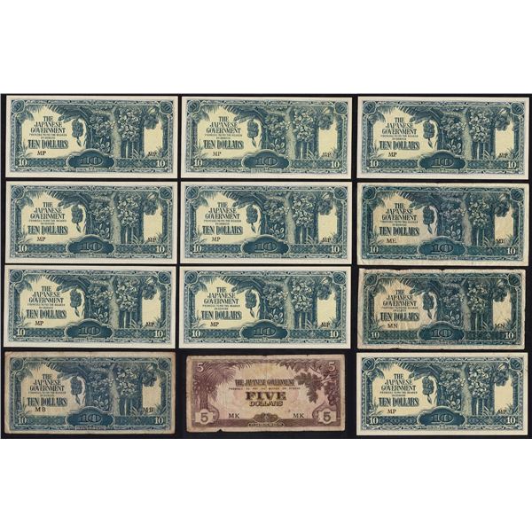 Malaya 12x 10 5 Dollars 1942 Japanese Government Pick M6 - M7