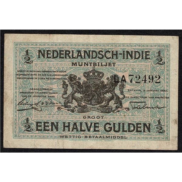 Netherlands Indies ½ Gulden 1920 Muntbiljet Pick 102