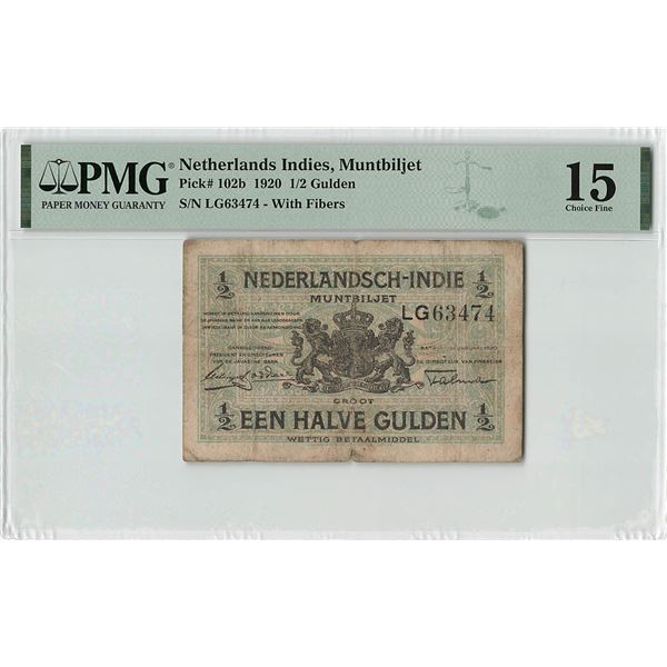 Netherlands Indies ½ Gulden 1920 Muntbiljet Pick 102b PMG Choice Fine 15