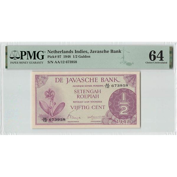 Netherlands Indies ½ Gulden 1948 Pick 97 PMG Choice UNC 64