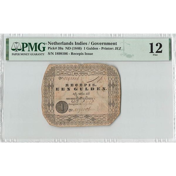 Netherlands Indies 1 Gulden 1846 Recepis Issue JEZ Pick 39a PMG Fine 12