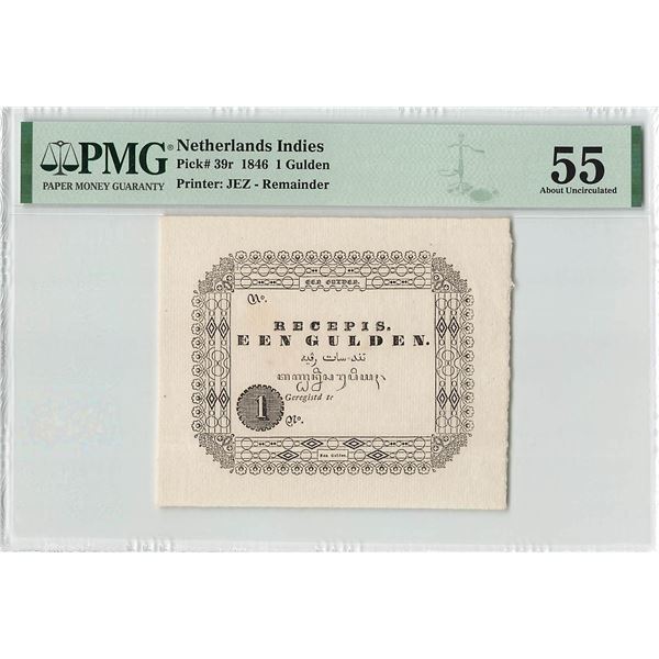 Netherlands Indies 1 Gulden 1846 Remainder Pick 39r PMG About UNC 55