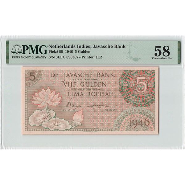 Netherlands Indies 5 Gulden 1946 Pick 88 PMG Choice About UNC 58