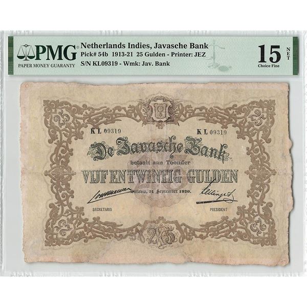 Netherlands Indies 25 Gulden 1920 Javasche Bank Pick 54b PMG Choice Fine 15