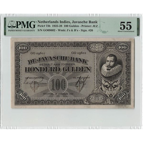 Netherlands Indies 100 Gulden 1928 Rossem - Trip J.P. Coen JEZ Pick 73b PMG About UNC 55