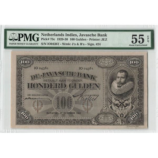 Netherlands Indies 100 Gulden 1930 Praasterink - Wichers J.P. Coen JEZ Pick 73c PMG About UNC 55 EPQ