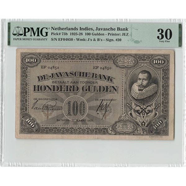 Netherlands Indies 100 Gulden 1927 J.P. Coen JEZ Pick 73b PMG Very Fine 30