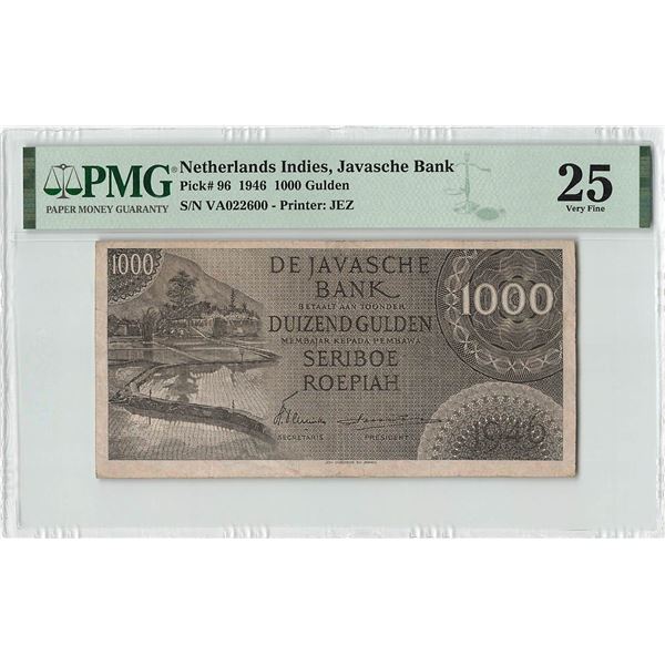 Netherlands Indies 1000 Gulden 1946 Javasche Bank Pick 96 PMG Very Fine 25