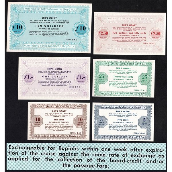 Indonesia Bali 6x 1 2½ 5 10 25 Gulden Rupiah Cents 1957 Ship Money Netherlands