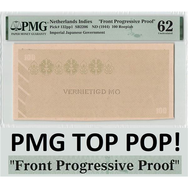 Netherlands Indies 100 Roepiah 1944 Front Progressive Proof Pick 132pp1 PMG Uncirculated 62 TOP POP