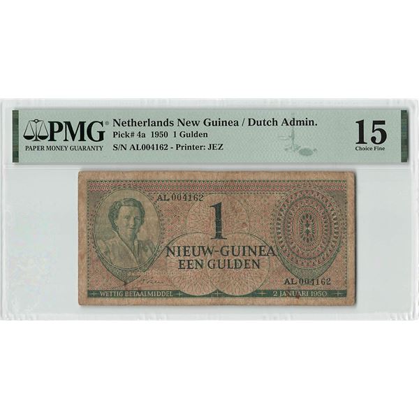 Netherlands New Guinea 1 Gulden 1950 Pick 4a PMG Choice Fine 15