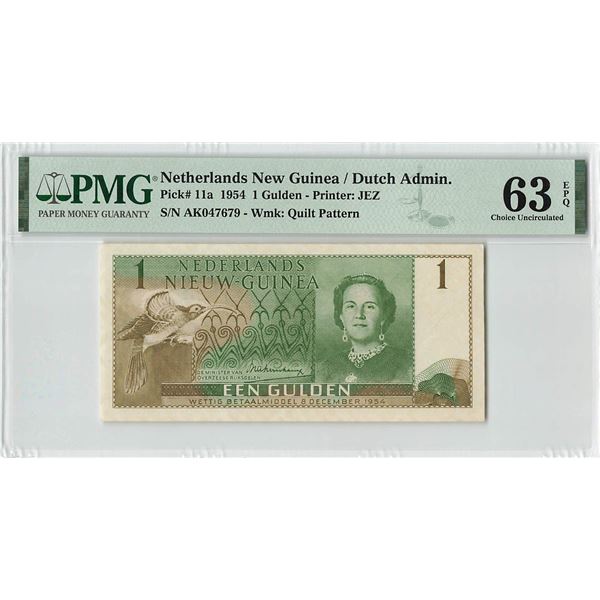 Netherlands New Guinea 1 Gulden 1954 Pick 11a PMG Choice UNC 63 EPQ
