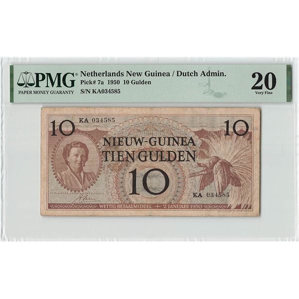 Netherlands New Guinea 10 Gulden 1950 Pick 7a PMG Very Fine 20