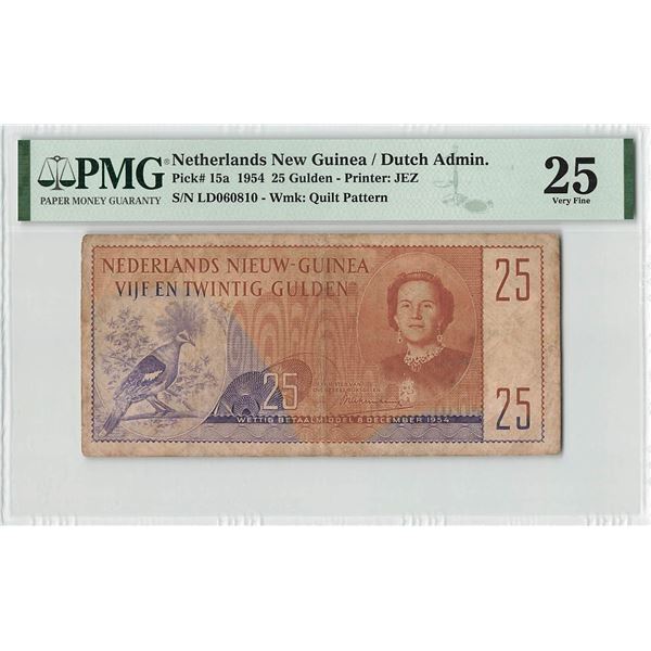 Netherlands New Guinea 25 Gulden 1954 Pick 15a PMG Very Fine 25