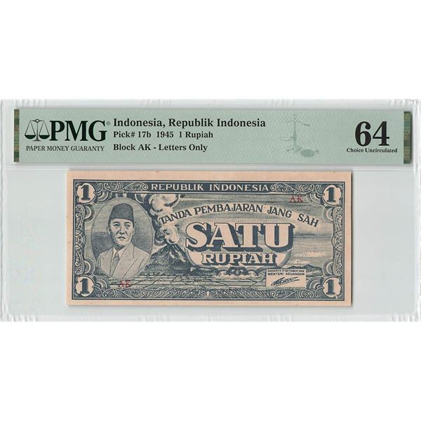 Indonesia 1 Rupiah 1945 Pick 17b PMG Choice Uncirculated 64