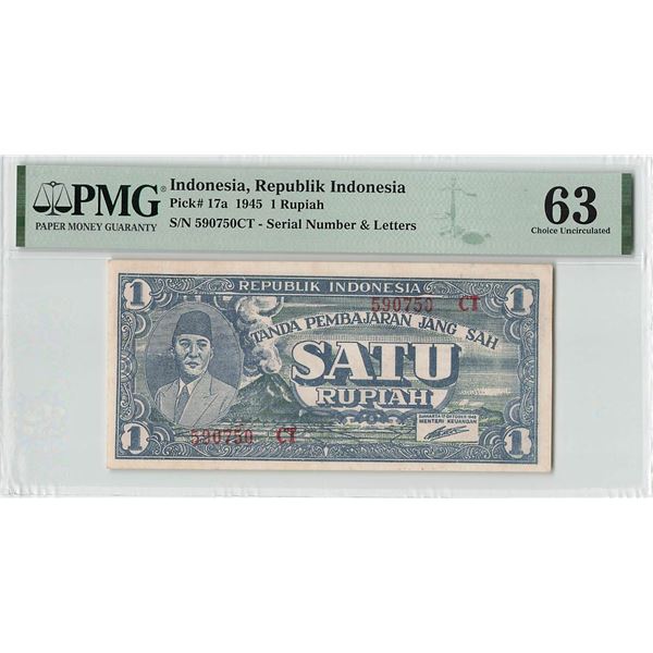 Indonesia 1 Rupiah 1945 Pick 17a PMG Choice Uncirculated 63