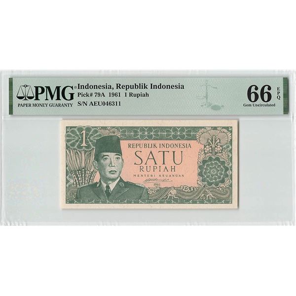 Indonesia 1 Rupiah 1961 Pick 79A PMG Gem Uncirculated 66 EPQ