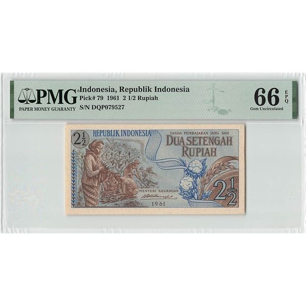 Indonesia 2½ Rupiah 1961 Pick 79 PMG Gem Uncirculated 66 EPQ
