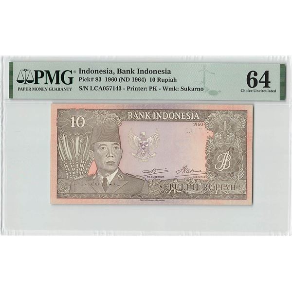 Indonesia 10 Rupiah 1960 Pick 83 PMG Choice Uncirculated 64