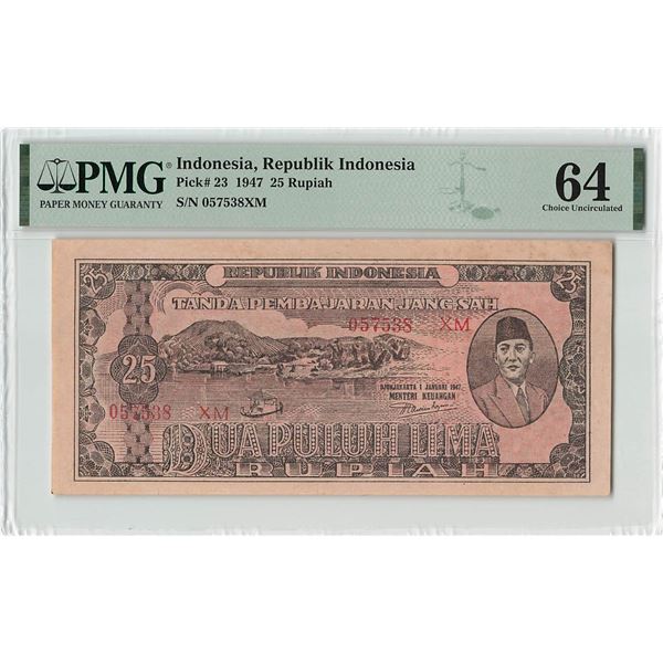 Indonesia 25 Rupiah 1947 Pick 23 PMG Choice Uncirculated 64
