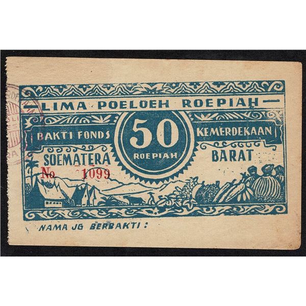 Indonesia 50 Rupiah Roepiah 1946 Soematera Bakti Fonds Kemerdekaan Barat Nama JG Berbakti