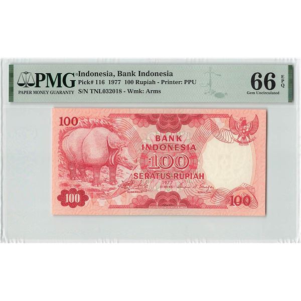 Indonesia 100 Rupiah 1977 Pick 116 PMG Gem Uncirculated 66 EPQ