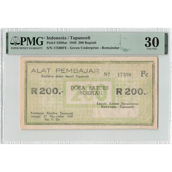 Indonesia 200 Roepiah 1948 Tapanoeli Remainder Pick S398ar PMG Very Fine 30