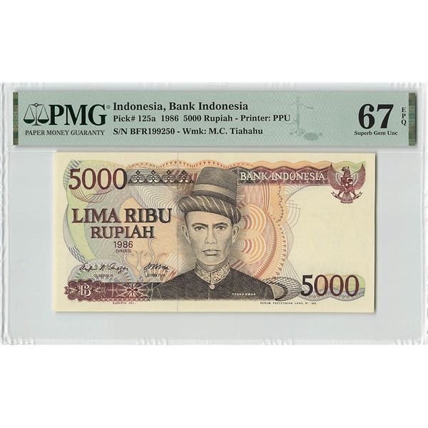 Indonesia 5000 Rupiah 1986 Pick 125a PMG Superb Gem UNC 67 EPQ