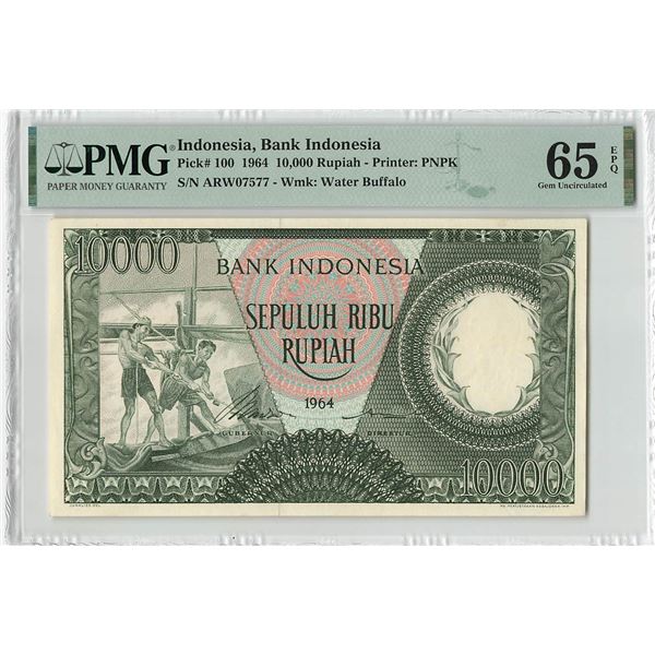 Indonesia 10000 Rupiah 1964 Pick 100 PMG Gem Uncirculated 65 EPQ