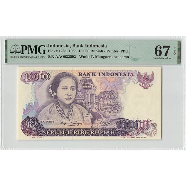 Indonesia 10000 Rupiah 1985 Pick 126a PMG Superb Gem Uncirculated 67 EPQ