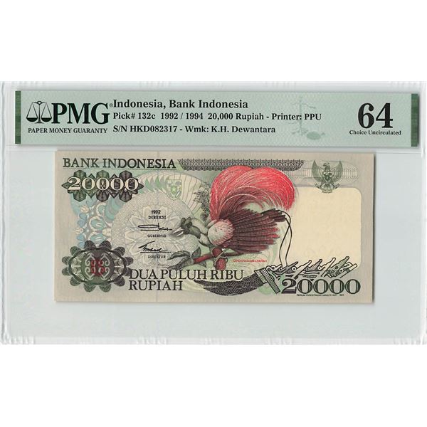 Indonesia 20000 Rupiah 1992 / 1994 Pick 132c PMG Choice Uncirculated 64