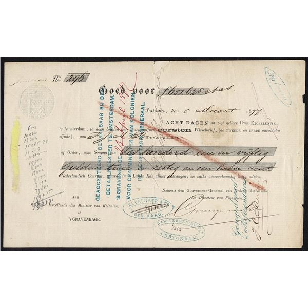 Netherlands Indies Batavia Fl. 651,62½ Gulden Wisselbrief March 05, 1877