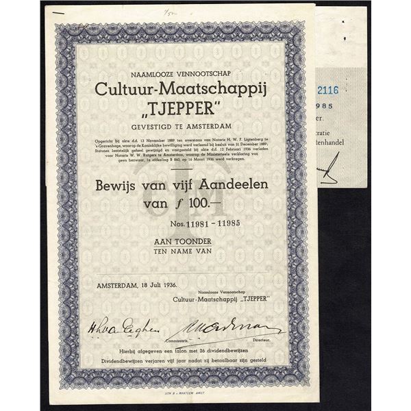 Netherlands Indies 100 Gulden 1889 Culture Society Tjepper Netherlands Amsterdam Bond