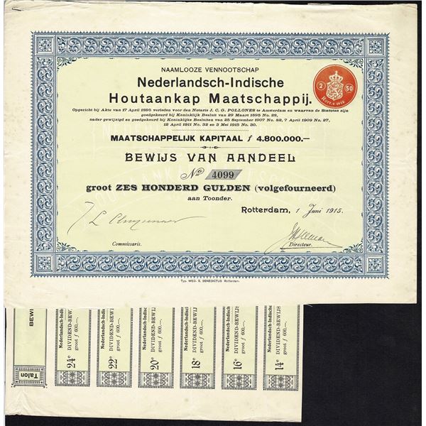 Netherlands Indies 600 Gulden 1895 Timber Felling Society Bond