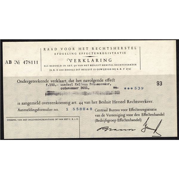Indonesia 150 Gulden Surabaya Kalimas Prauwenveer N.V. Netherlands Indies Bond