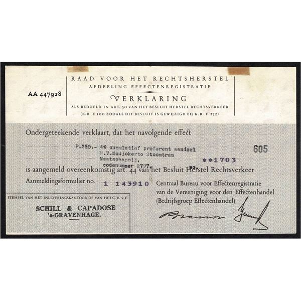 Indonesia 250 Gulden 4% Netherlands Indies Modjokerto Steam Train Company Bond