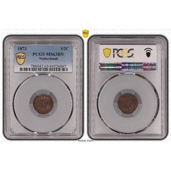 Netherlands ½ Cent 1873 PCGS MS63BN