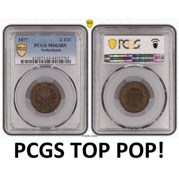 Netherlands 2½ Cent 1877 PCGS MS63BN TOP POP