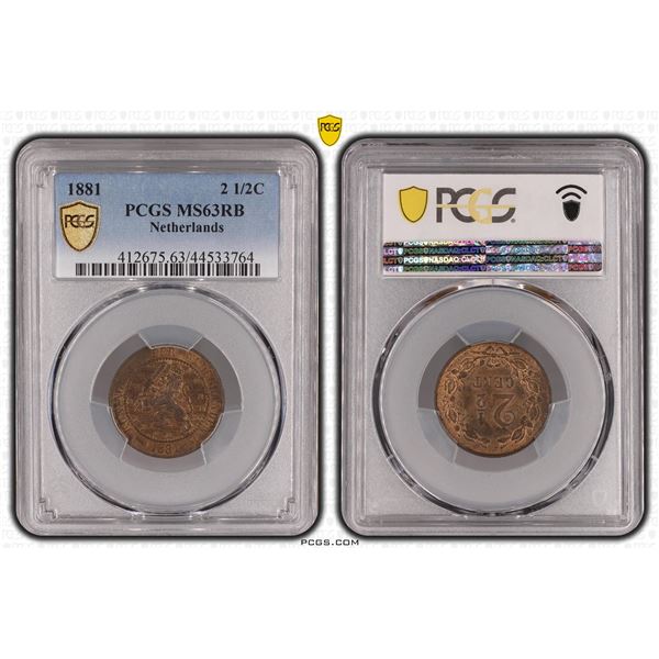 Netherlands 2½ Cent 1881 PCGS MS63RB