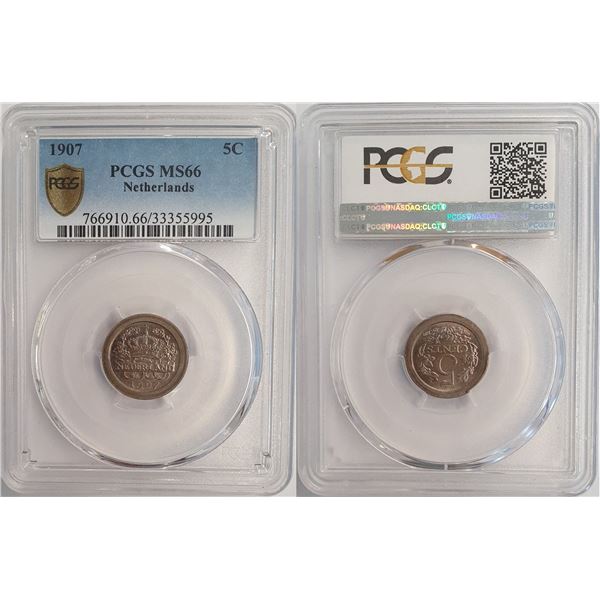 Netherlands 5 Cent 1907 PCGS MS66