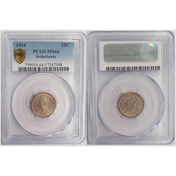 Netherlands 25 Cent 1914 PCGS MS64