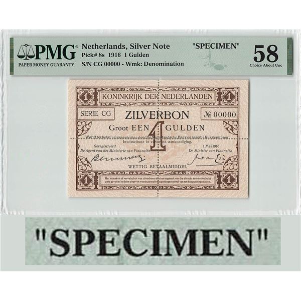 Netherlands 1 Gulden 1916 Specimen Pick 8s PMG Choice About UNC 58
