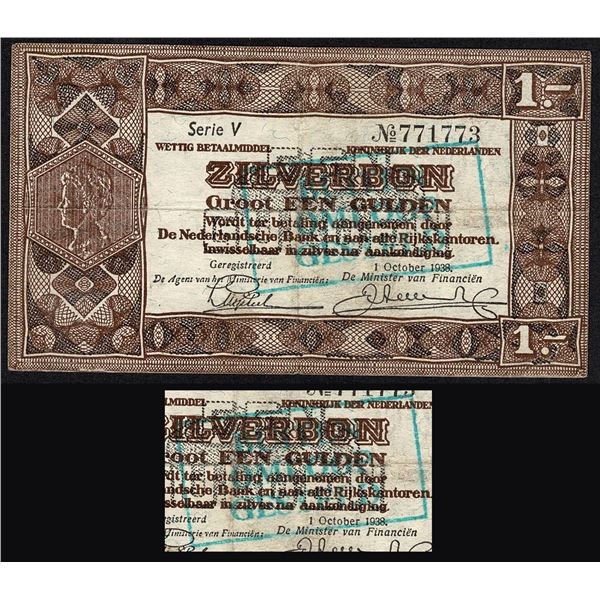 Netherlands 1 Gulden 1938 Buiten Omloop Gesteld Stempel / Cancelled Stamp Pick 61