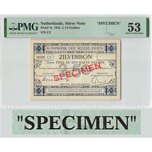 Netherlands 2½ Gulden 1915 Specimen Silver Note Pick 7s PMG About UNC 53