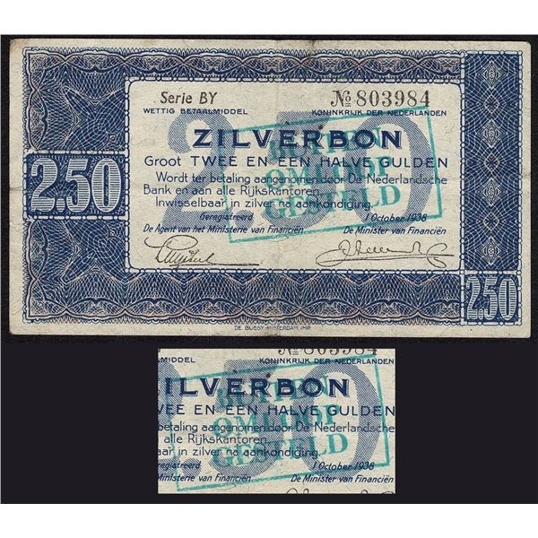 Netherlands 2½ Gulden 1938 Buiten Omloop Gesteld Stempel / Cancelled Stamp Silver Note Pick 62