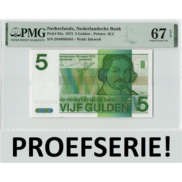 Netherlands 5 Gulden 1973 Proefserie Vondel Pick 95a PMG Superb Gem Uncirculated 67 EPQ